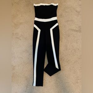 Strapless Black and Cream Pull On Jumpsuit